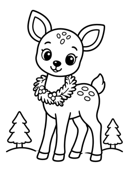 A sweet little deer wears a leafy wreath on this february coloring page.