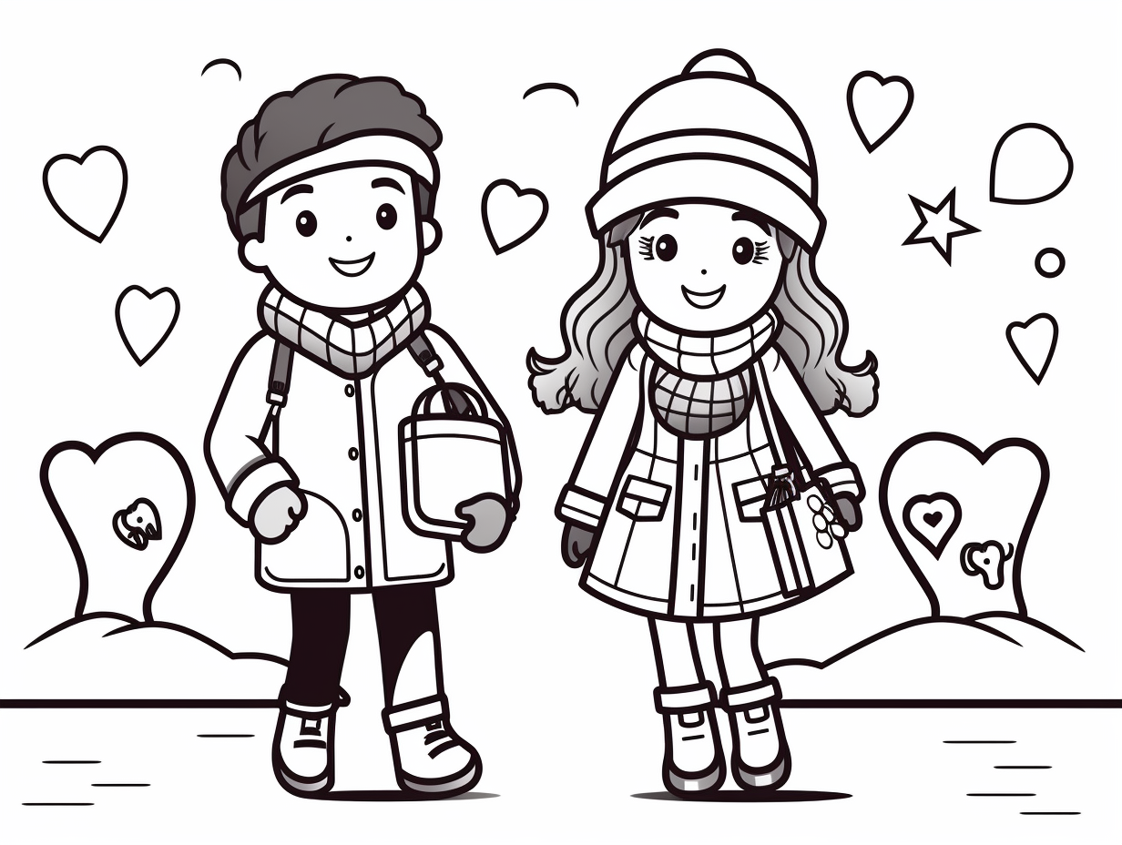 illustration of February fun coloring page