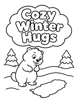 Free printable Groundhog And Cozy Winter Hugs coloring page