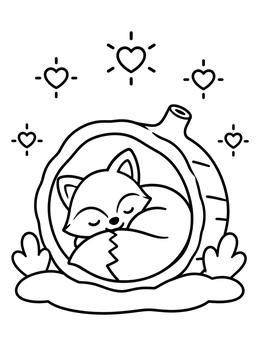 Free printable Sleeping Fox In Hollow Log coloring page