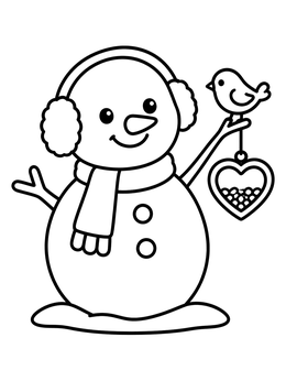 Free printable Cheerful Snowman With Bird Feeder coloring page