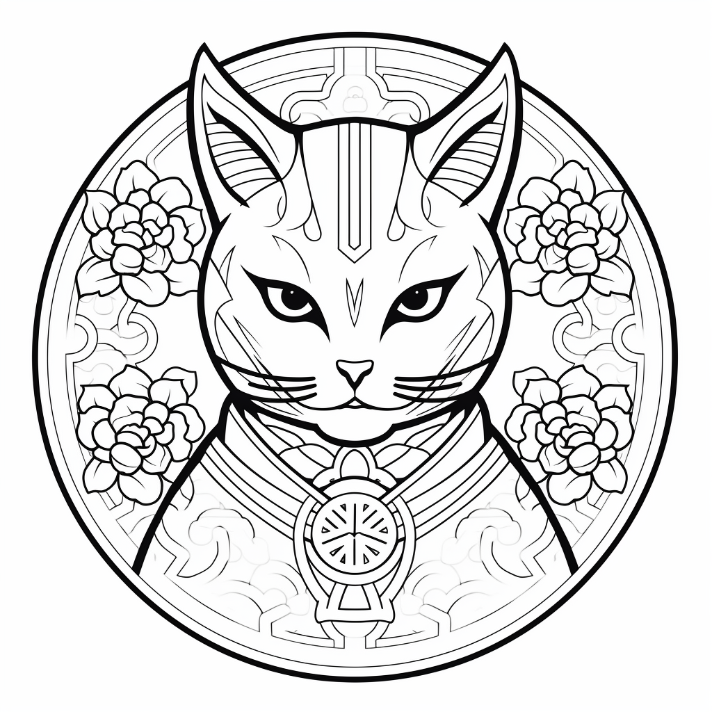 illustration of Feline ninja coloring page
