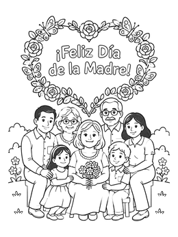 Free printable Family Mother's Day Portrait With Floral Heart coloring page