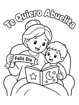 Free printable Grandmother And Grandson Reading Together coloring page