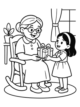 Free printable Grandmother Receiving Gift From Granddaughter coloring page