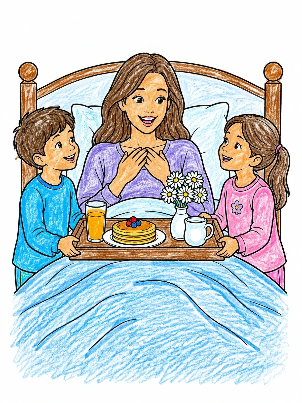 Colored example of the Breakfast In Bed For Mother coloring page