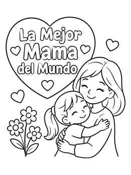 Free printable Mother And Daughter Hugging With Heart coloring page