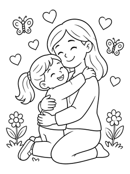 Free printable Mother And Daughter Warm Hug coloring page