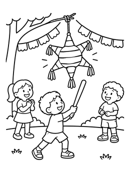 Free printable Children Playing With Star Piñata coloring page
