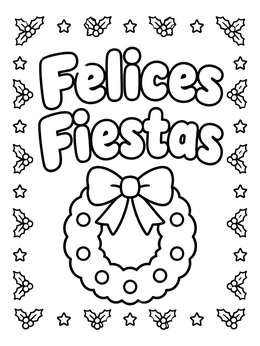 Free printable Felices Fiestas Christmas Wreath coloring page