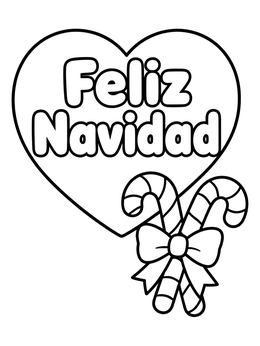 Free printable Feliz Navidad Heart And Candy Canes coloring page
