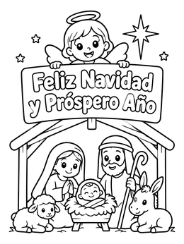 Free printable Holy Family Nativity Scene With Angel coloring page