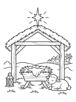 Free printable Nativity Stable With Little Lamb coloring page