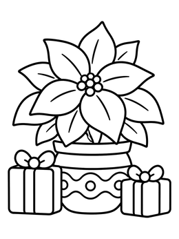 Free printable Poinsettia Plant With Christmas Gifts coloring page