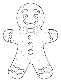 A cheerful gingerbread man features on this feliz navidad coloring page.