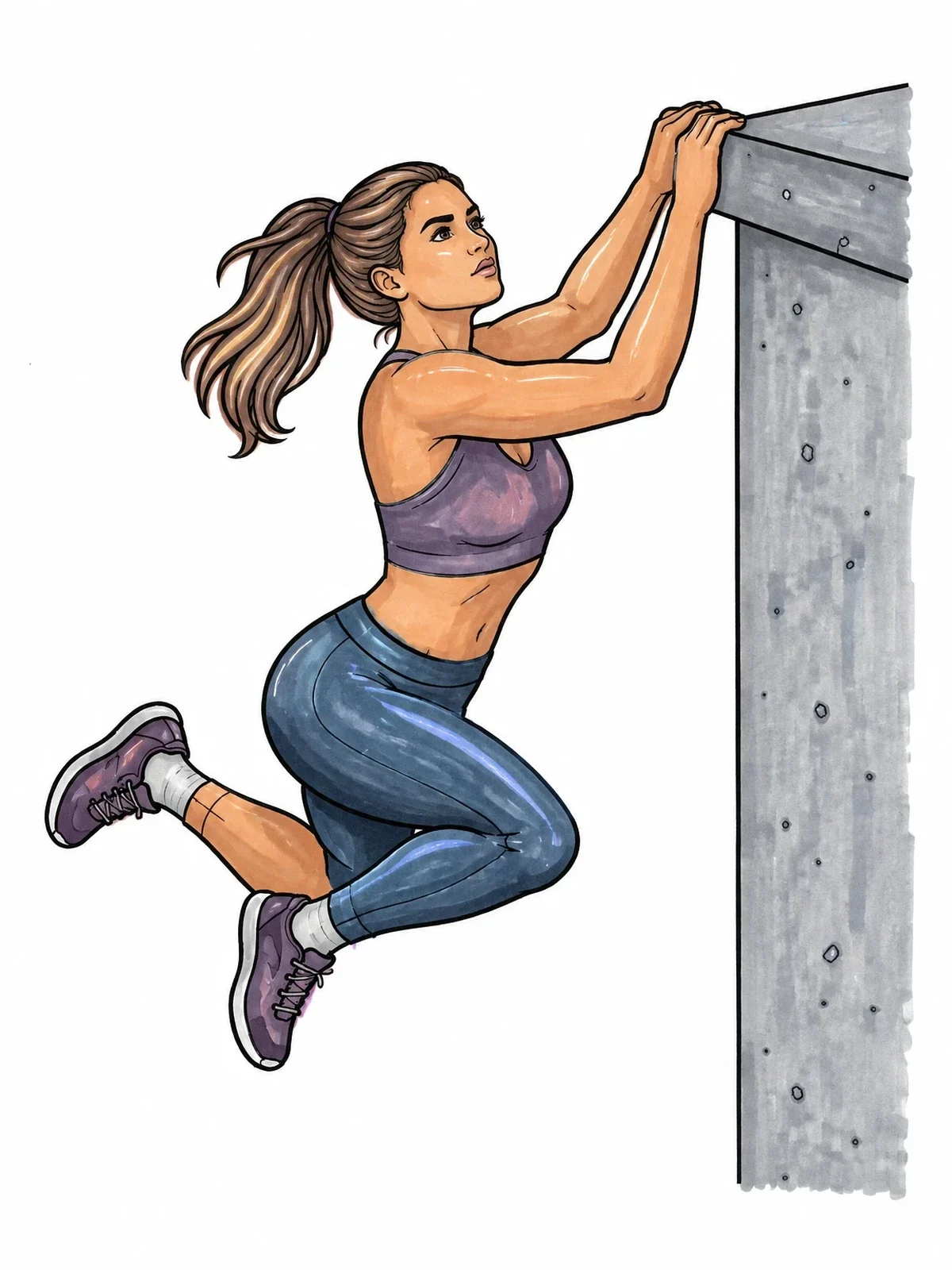 Colored example of the Female Athlete Parkour Cat Leap coloring page