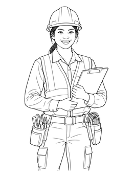 Free printable Smiling Female Electrician With Clipboard coloring page