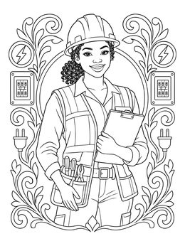 Free printable Smiling Female Electrician With Clipboard coloring page