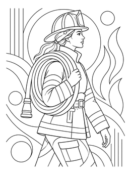 Free printable Female Firefighter With Coiled Hose coloring page