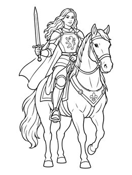 Free printable Brave Female Knight On Horseback coloring page