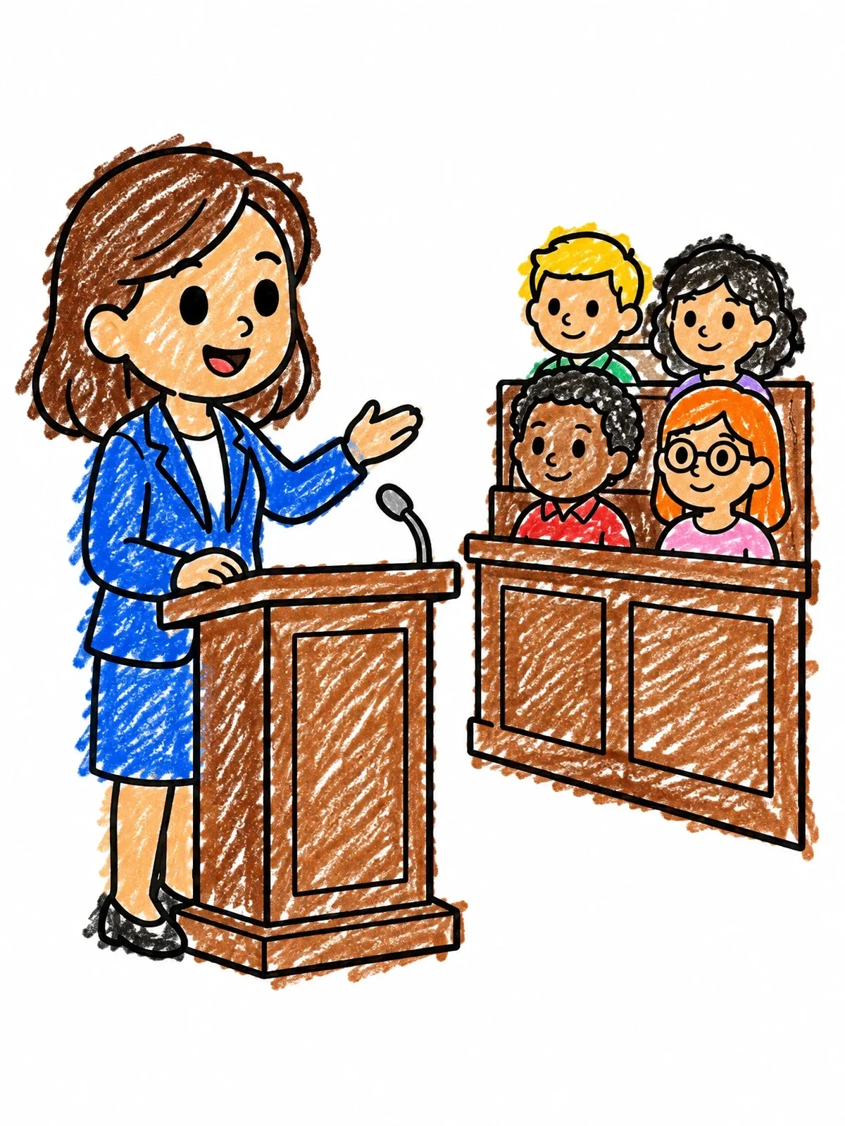 Colored example of the Female Lawyer Speaking To The Jury coloring page