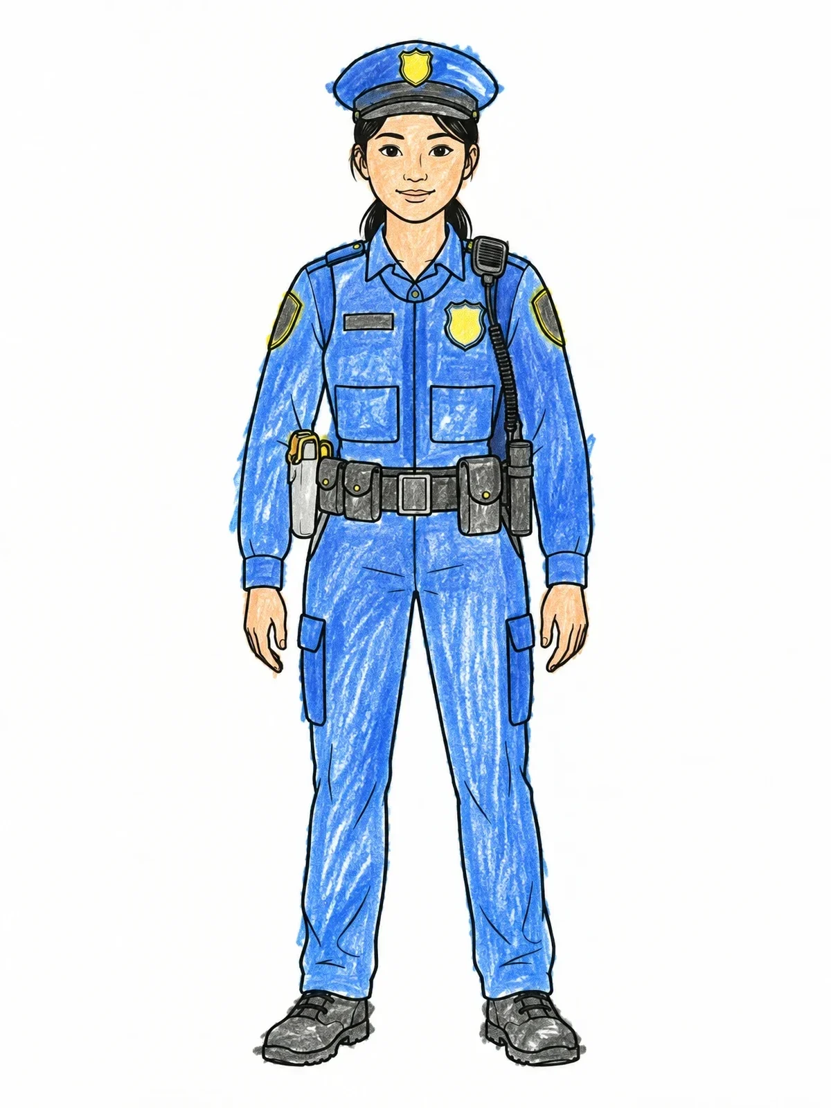 Colored example of the Female Police Officer In Full Uniform coloring page