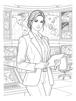 Free printable Female Agent In High Tech Control Room coloring page