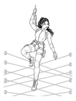 Free printable Secret Agent Dangling Above Security Lasers coloring page