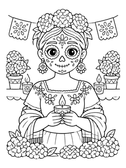 Free printable Cute Sugar Skull Girl With Candle coloring page