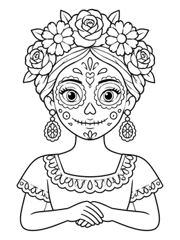 Free printable Cute Sugar Skull Day Of The Dead Girl coloring page