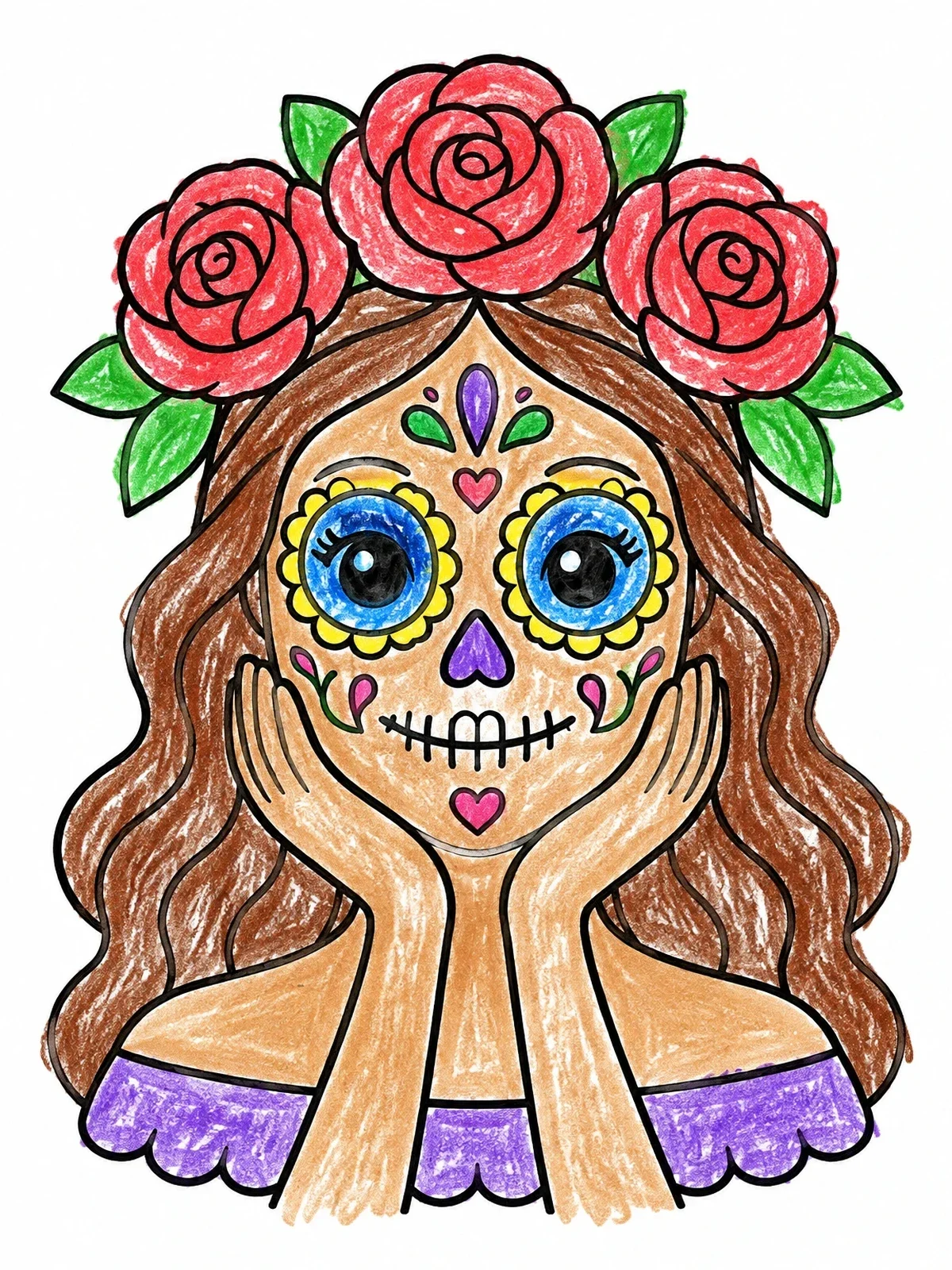 Colored example of the Cute Sugar Skull Girl With Roses coloring page