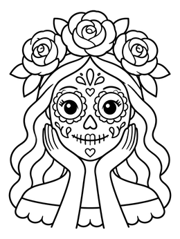 Free printable Cute Sugar Skull Girl With Roses coloring page