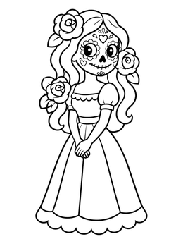 Free printable Cute Sugar Skull Woman In Dress coloring page