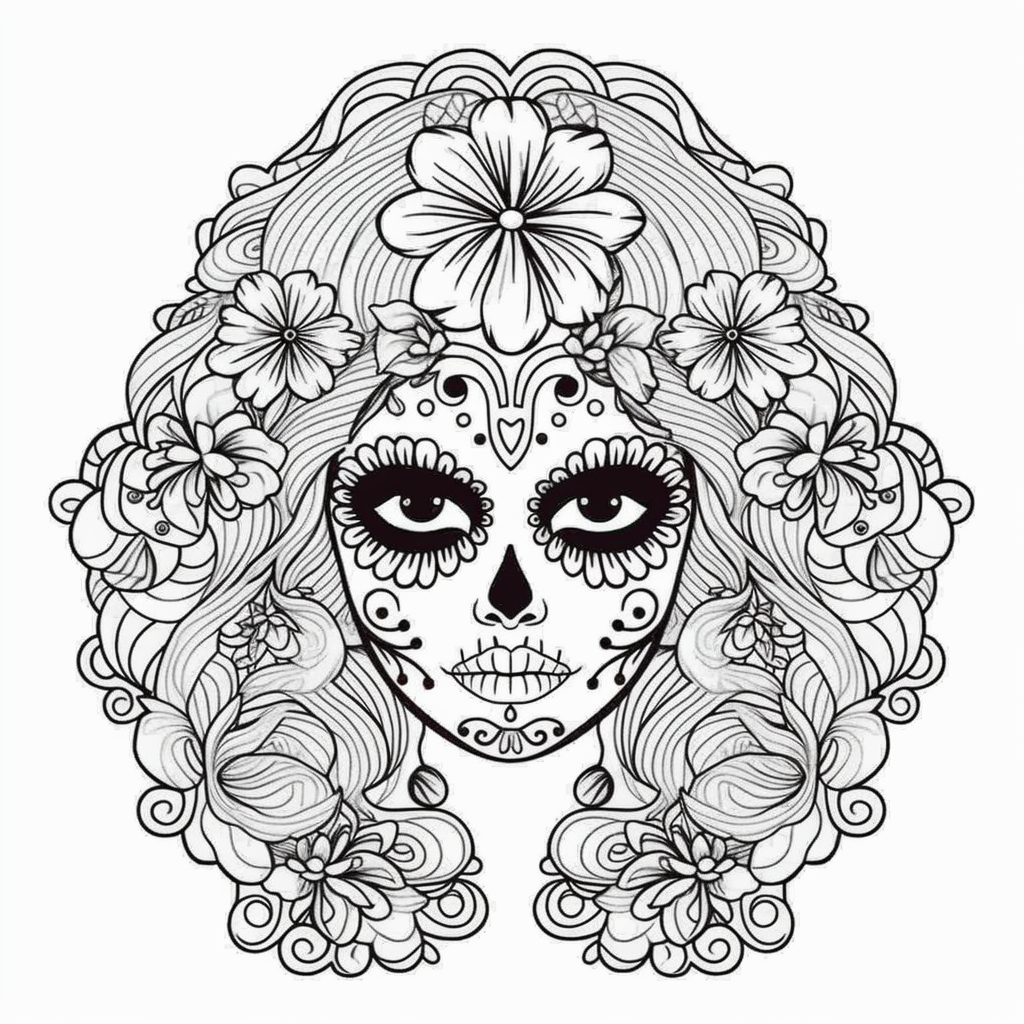 illustration of Female sugar skull elegance coloring