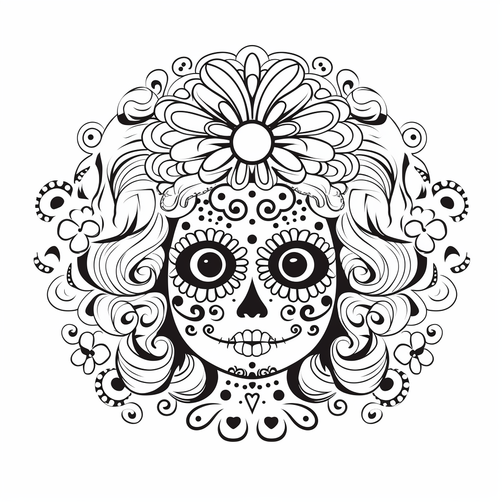 illustration of Female sugar skull face to color