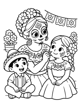 Free printable Mother Painting Face For Dia De Muertos coloring page