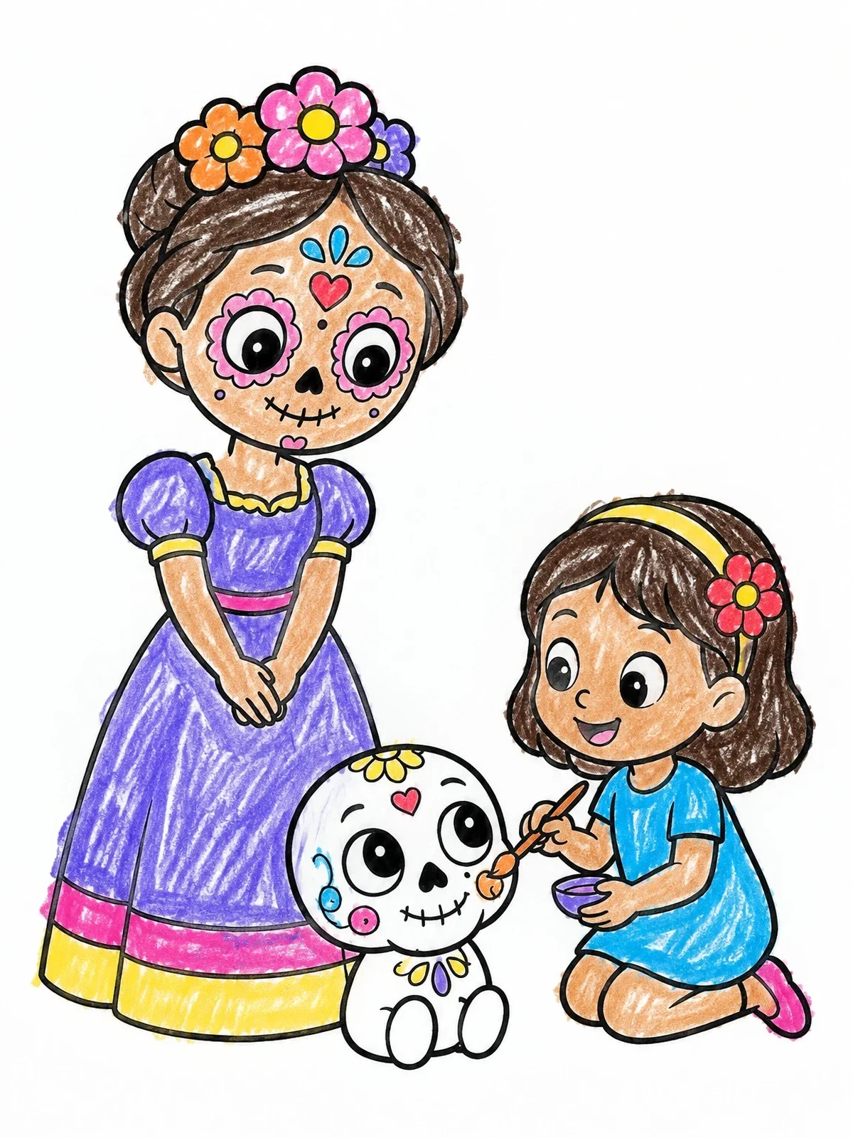 Colored example of the Painting A Sugar Skull Companion coloring page