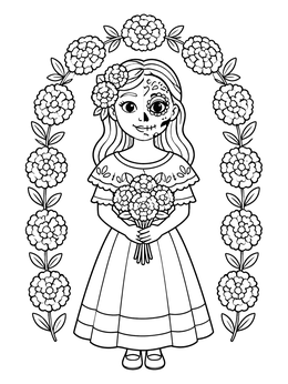 Free printable Sugar Skull Girl With Floral Arch coloring page