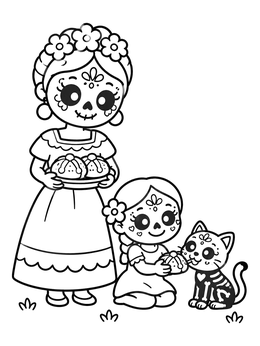 Free printable Sugar Skull Family With Calavera Cat coloring page