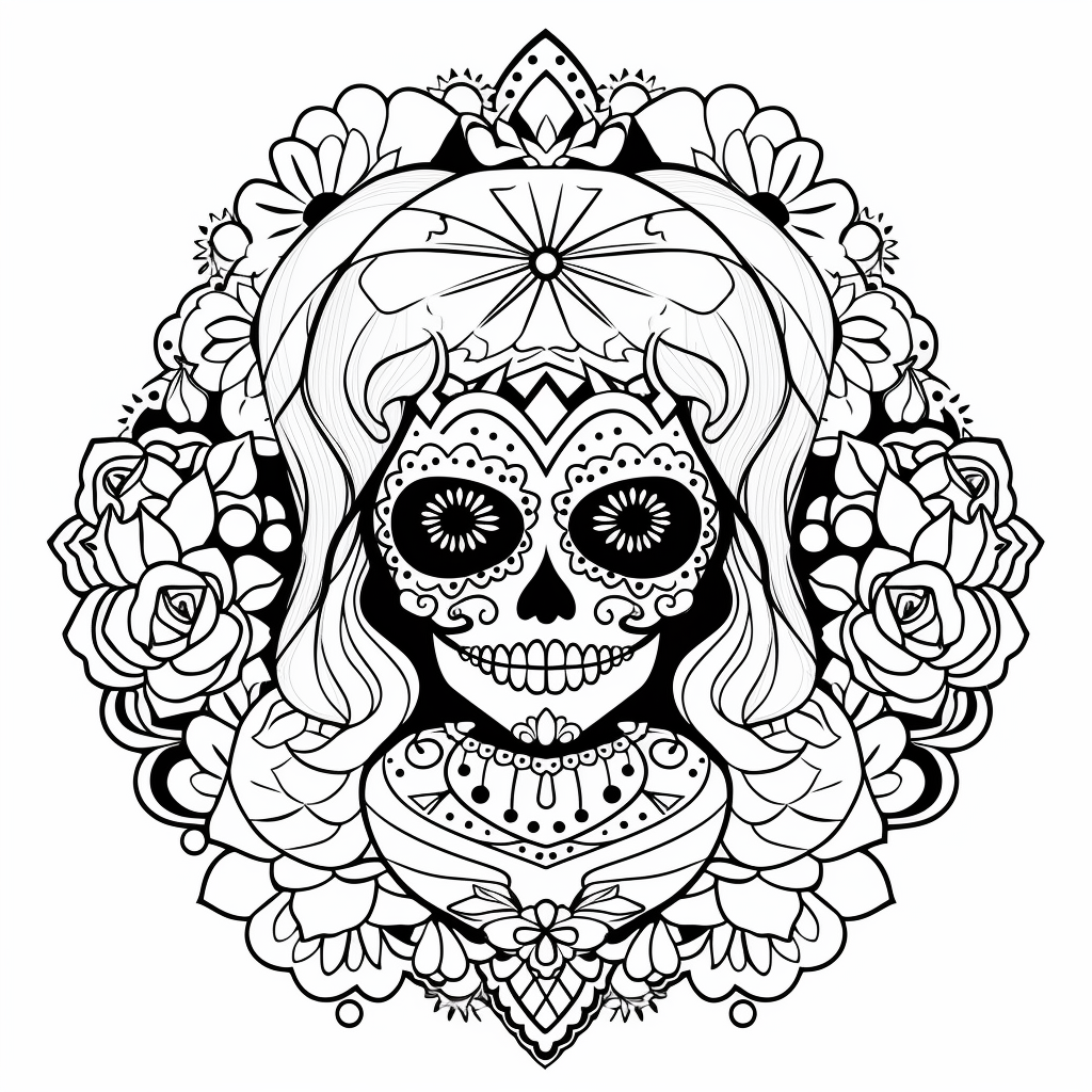 illustration of Female sugar skull with unique patterns