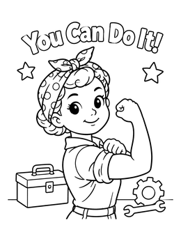 Free printable Cute Rosie The Riveter Empowering Moment coloring page