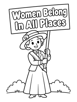 Free printable Historical Suffragette Holding Empowerment Sign coloring page