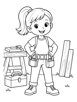 Free printable Young Builder Girl With Tool Belt coloring page