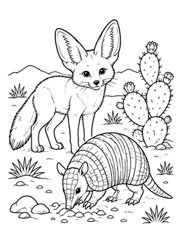 Free printable Fennec Fox And Armadillo In Desert coloring page