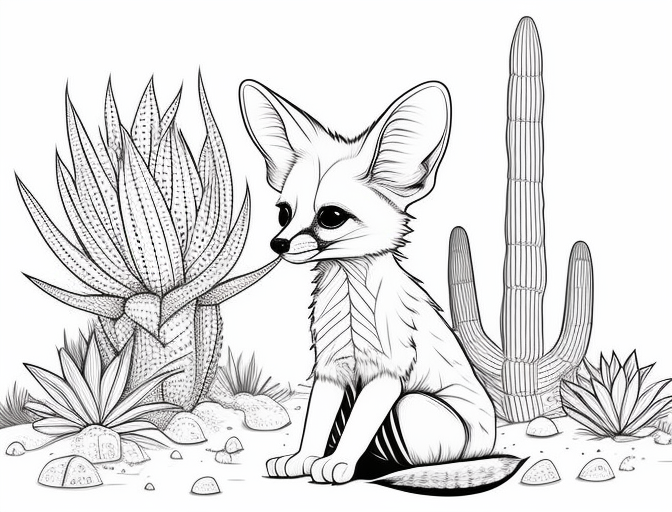 illustration of Fennec fox coloring sheet