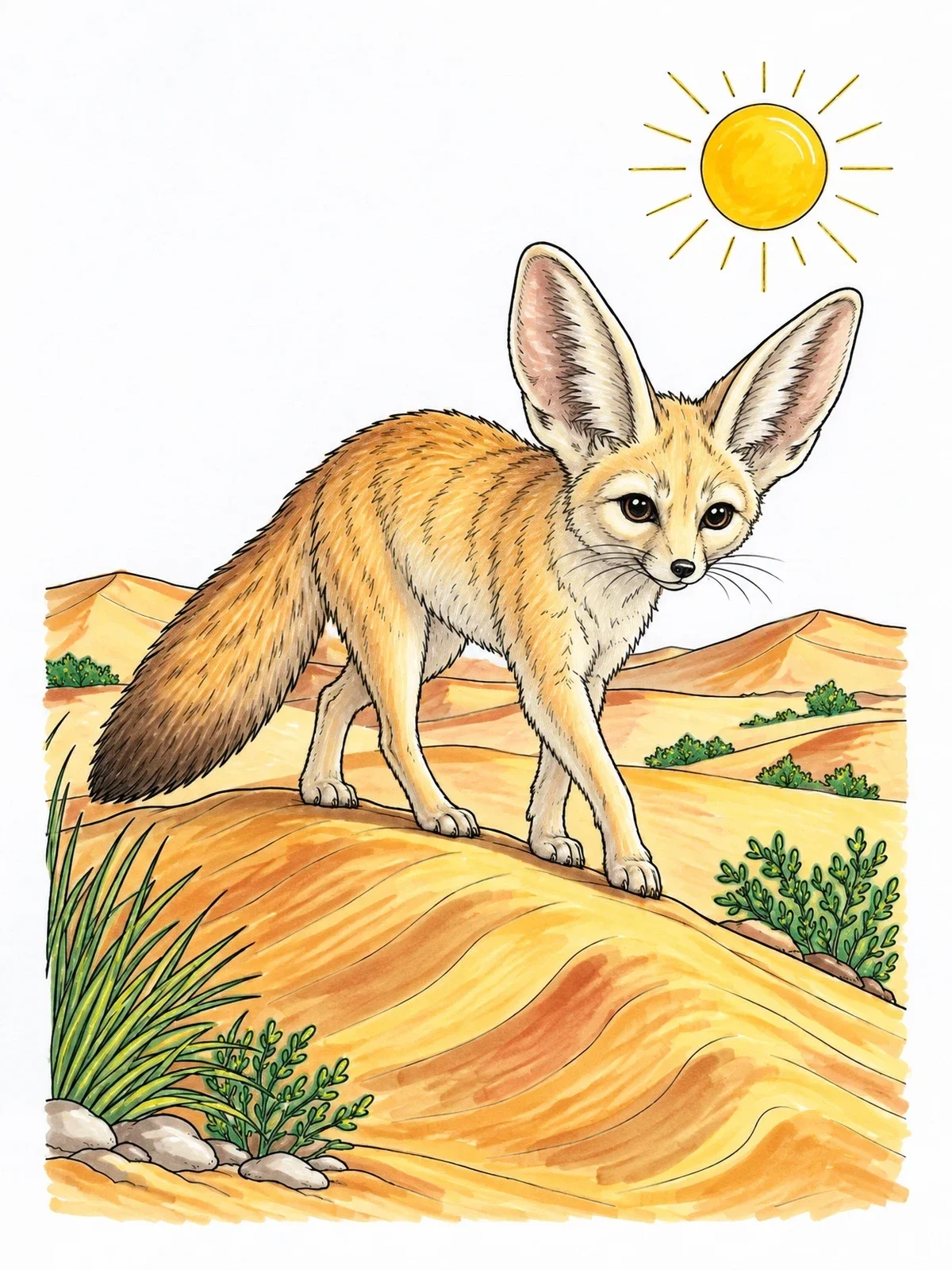 Colored example of the Fennec Fox On A Desert Dune coloring page