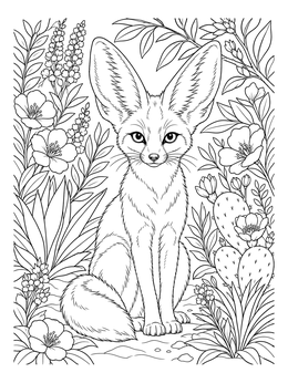 Free printable Fennec Fox Among Desert Flowers coloring page
