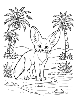 Free printable Fennec Fox By The Oasis coloring page
