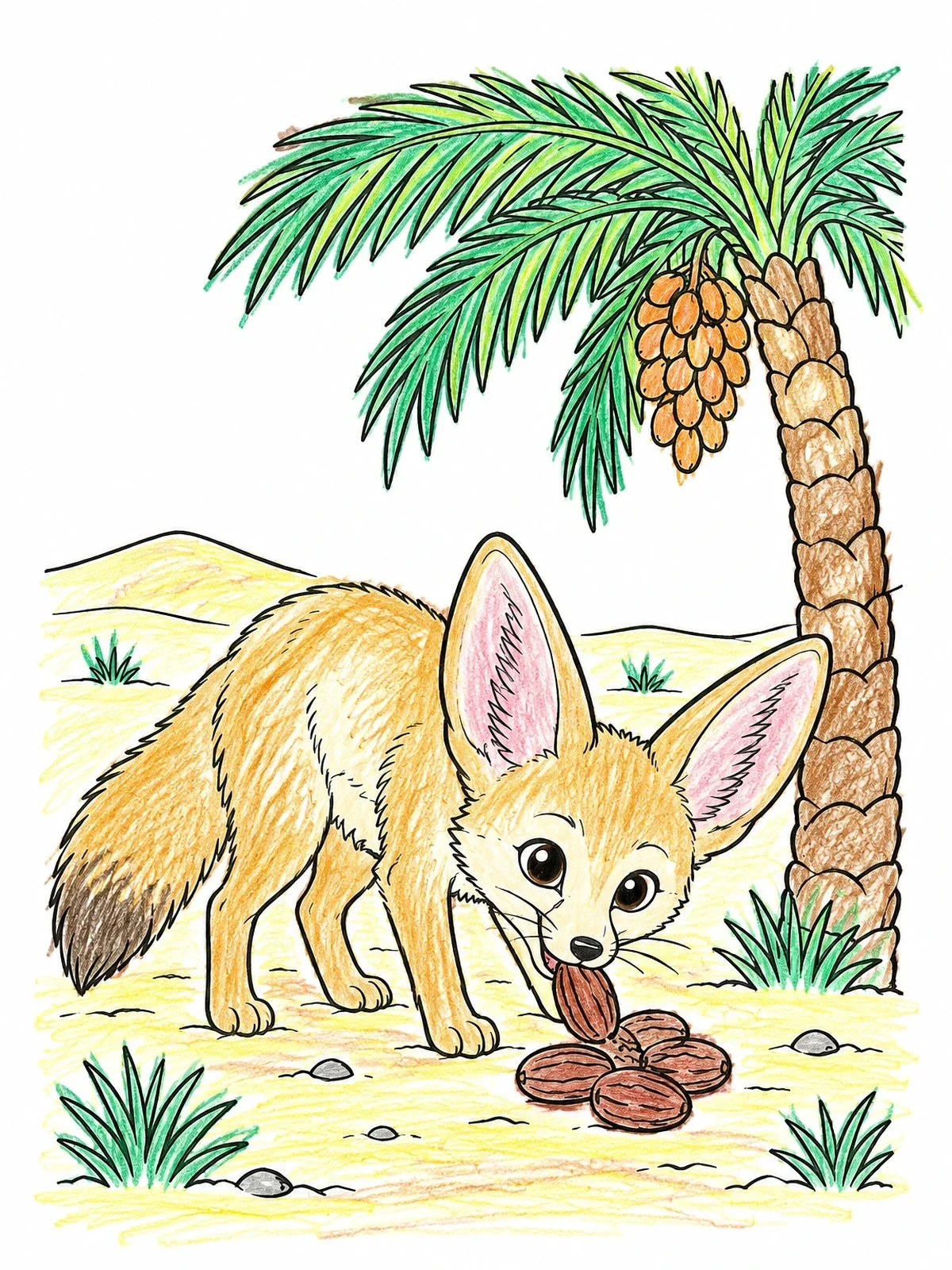 Colored example of the Fennec Fox Eating Sweet Dates coloring page