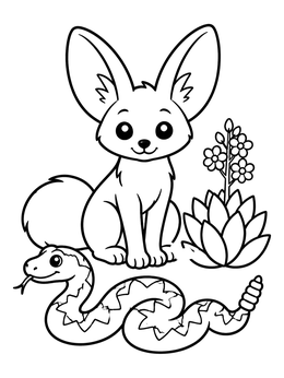 Free printable Fennec Fox And Rattlesnake Friends coloring page